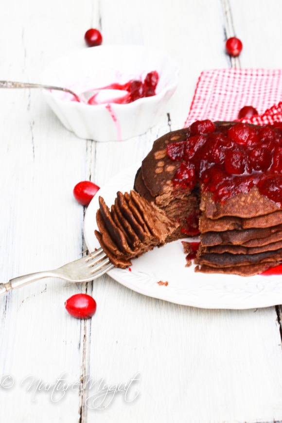 paleo gingerbread blender pancakes with cranberry sauce