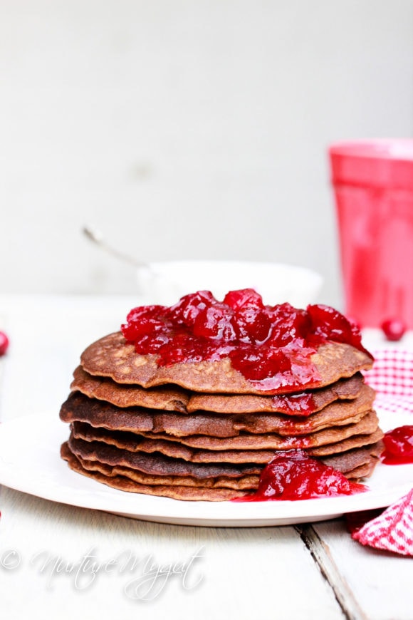 paleo gingerbread blender pancakes with cranberry sauce