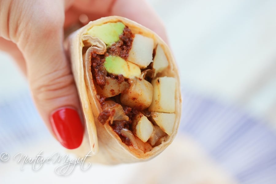 Paleo Breakfast Burrito with Potato and Chorizo