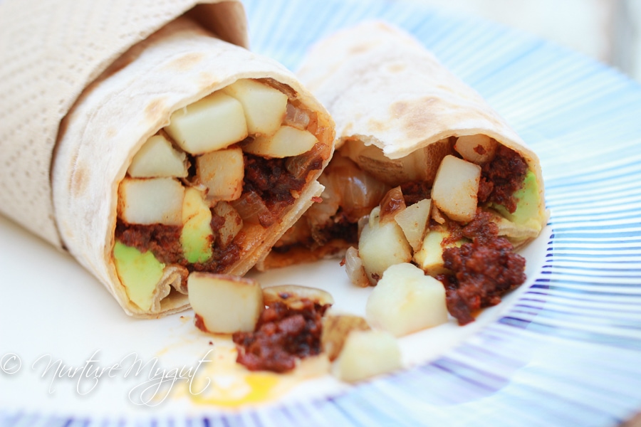 Paleo Breakfast Burrito with Potato and Chorizo