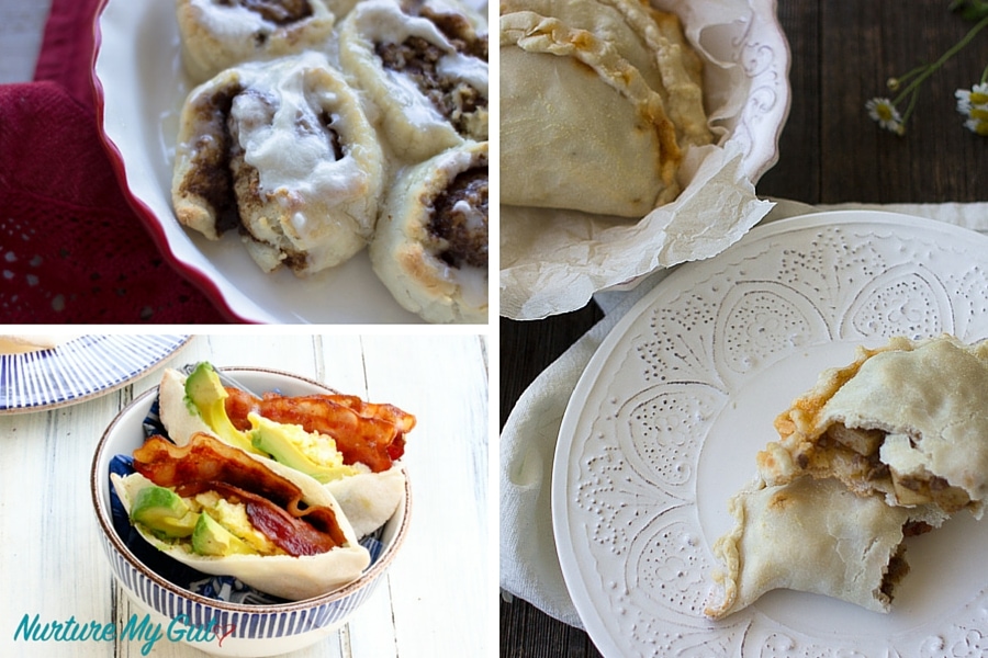 grain free pita bread, cinnamon rolls and empanadas