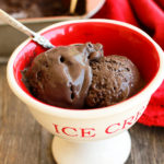 Paleo Dark Chocolate Ice Cream in red and white bowl