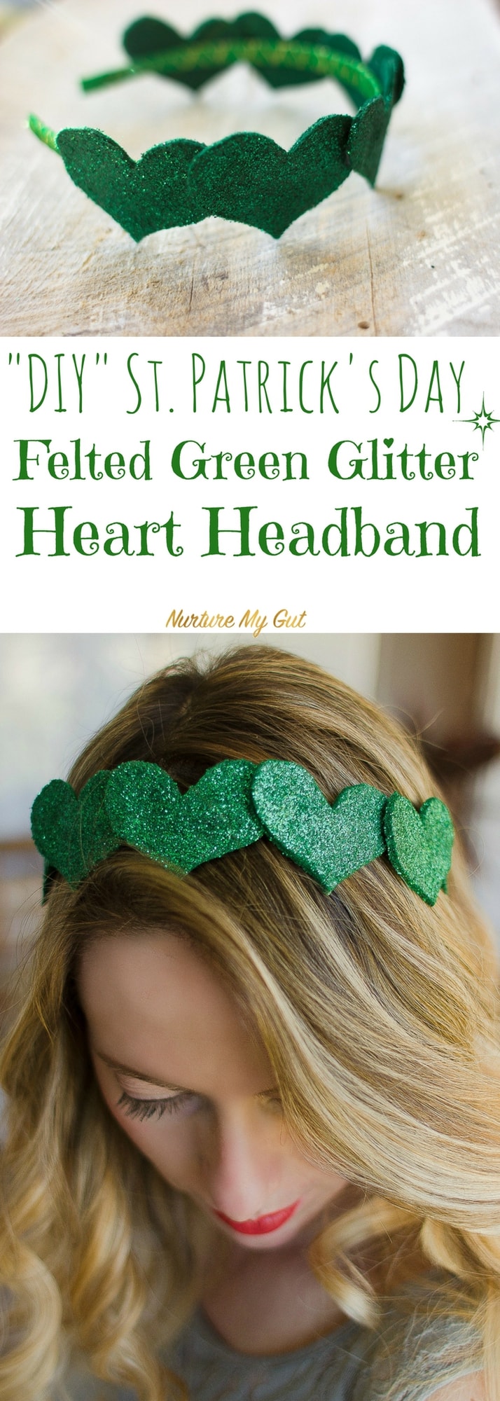 DIY St. Patrick's Day Felted Green Glitter Heart Headband