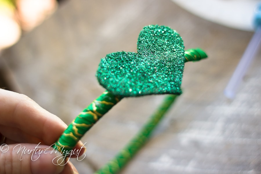 DIY St. Patrick's Day Felted Green Glitter Heart Headband