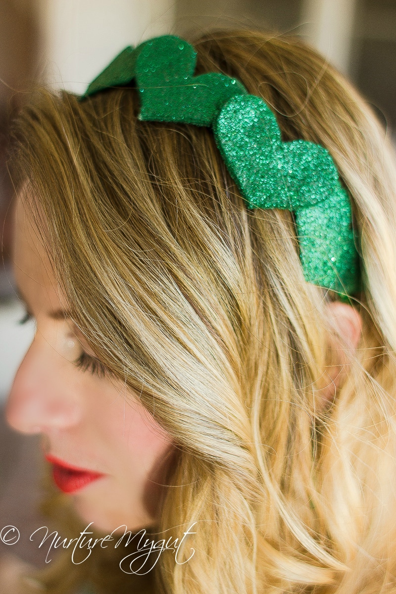 DIY St. Patrick's Day Felted Green Glitter Heart Headband