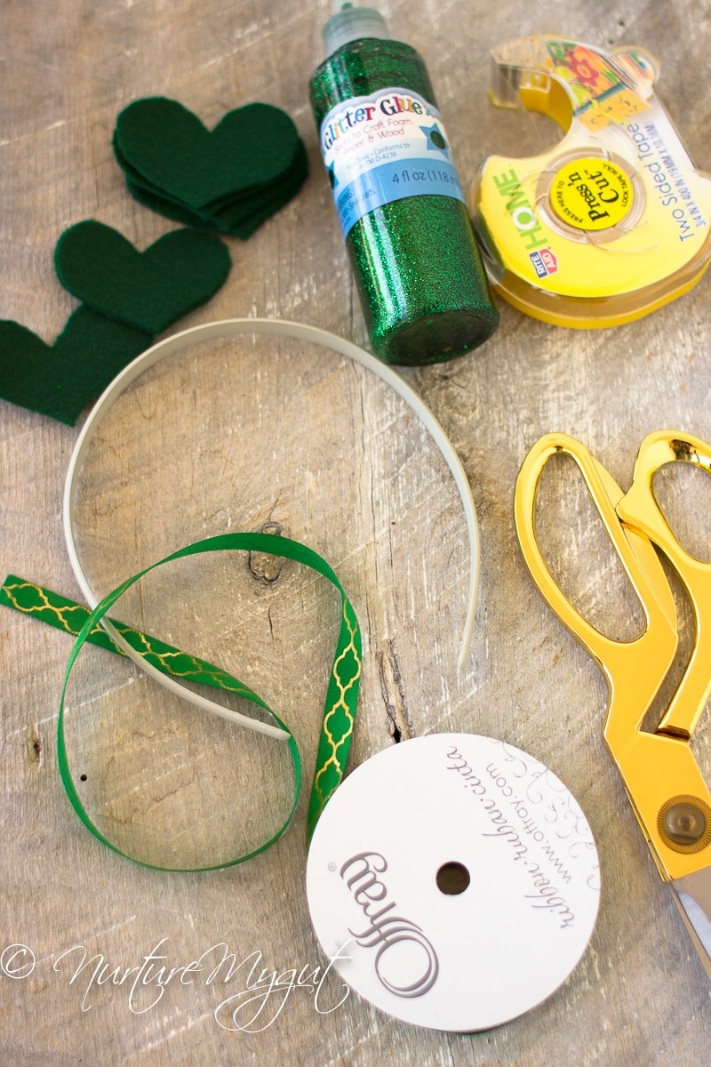 DIY St. Patrick's Day Felted Green Glitter Heart Headband