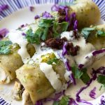 Green Chicken and Chorizo Enchiladas with Dairy Free Crema