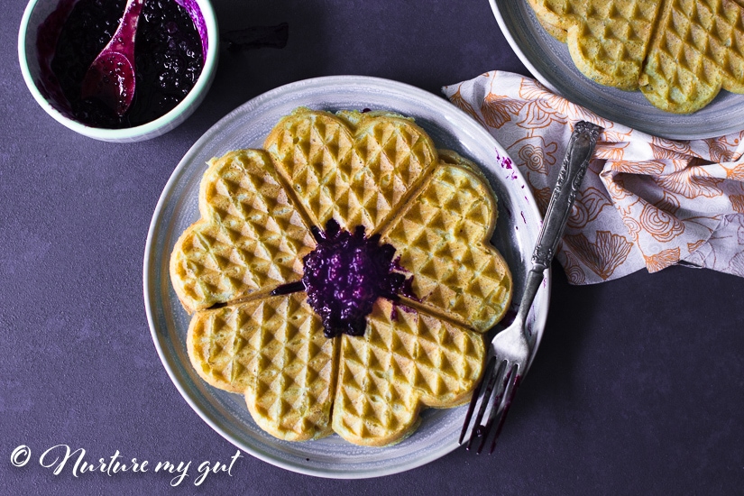 Gluten Free Cornbread Waffles with Easy Blueberry Compote