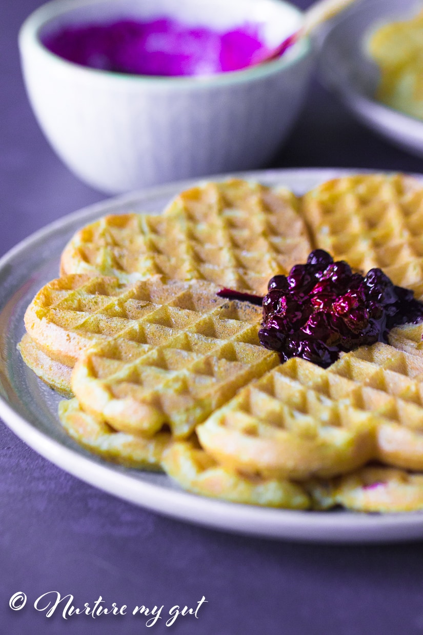 Gluten Free Cornbread Waffles with Easy Blueberry Compote