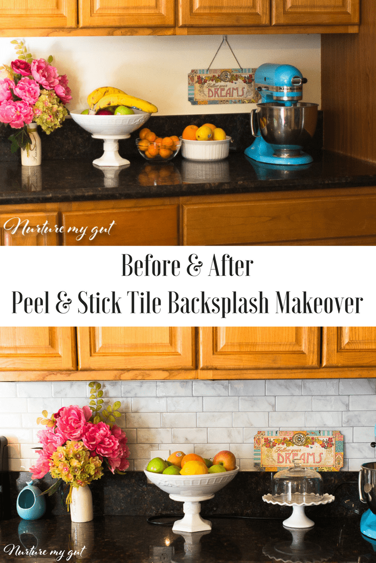 Before & After Peel & Stick Tiles Kitchen Makeover 