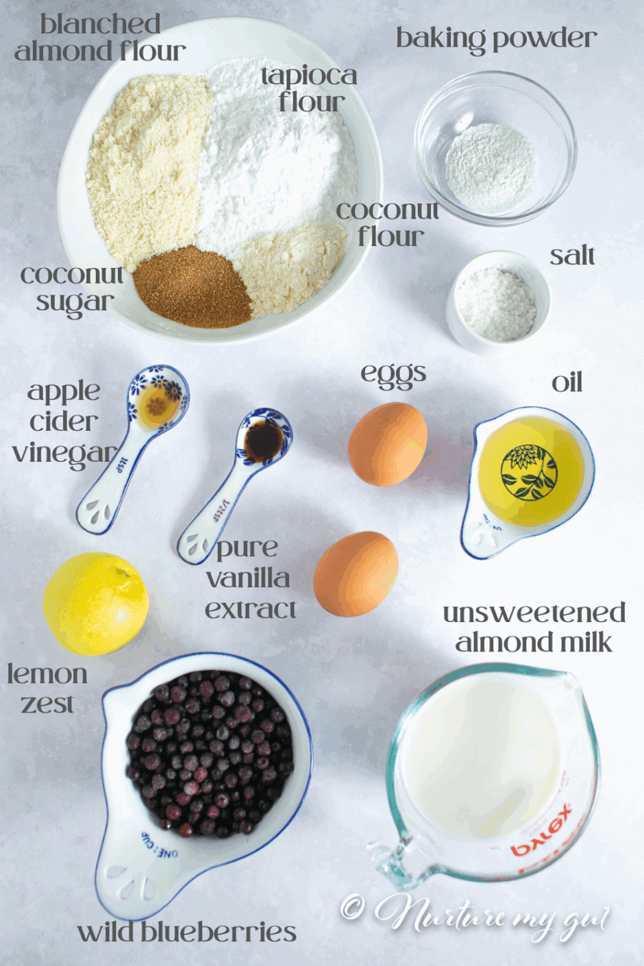 ingredients for gluten free blueberry waffles