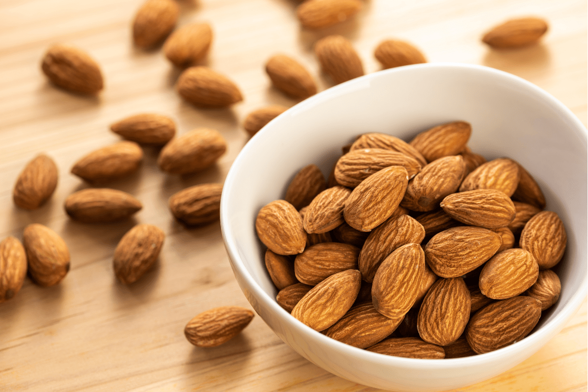 almonds in white bowl