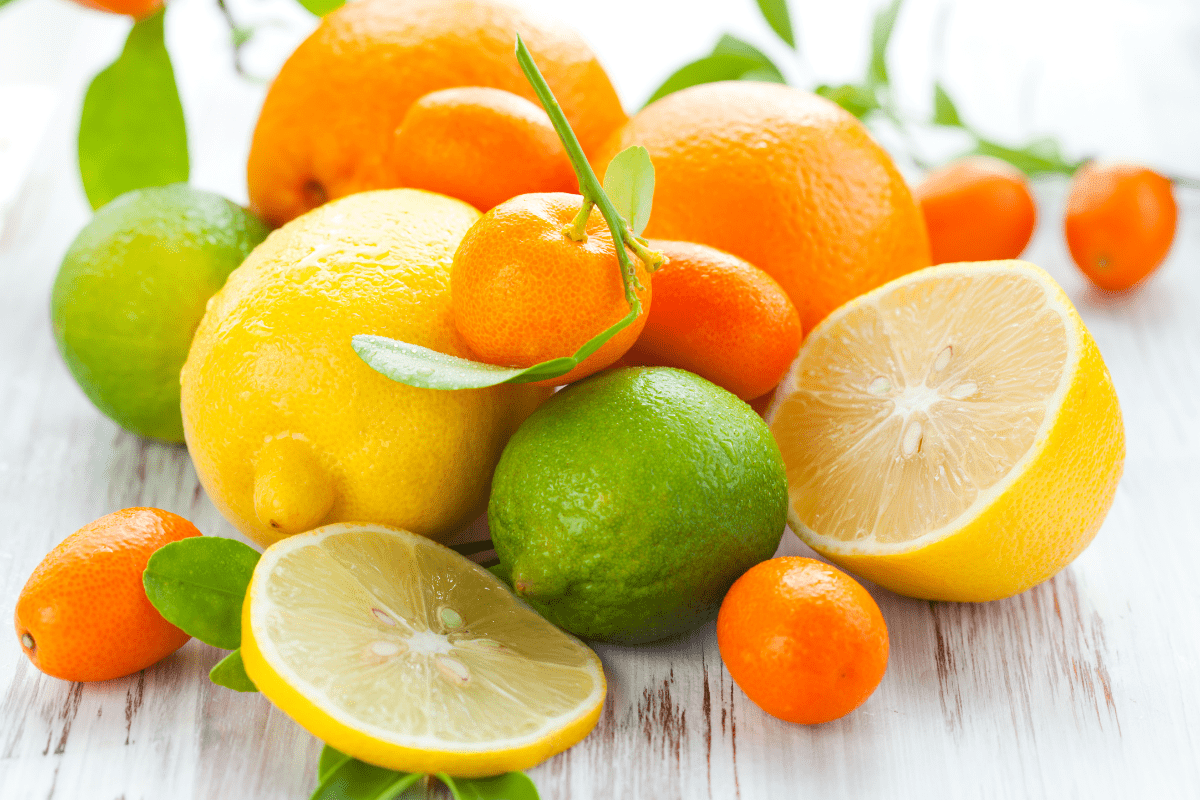 various citrus on wood