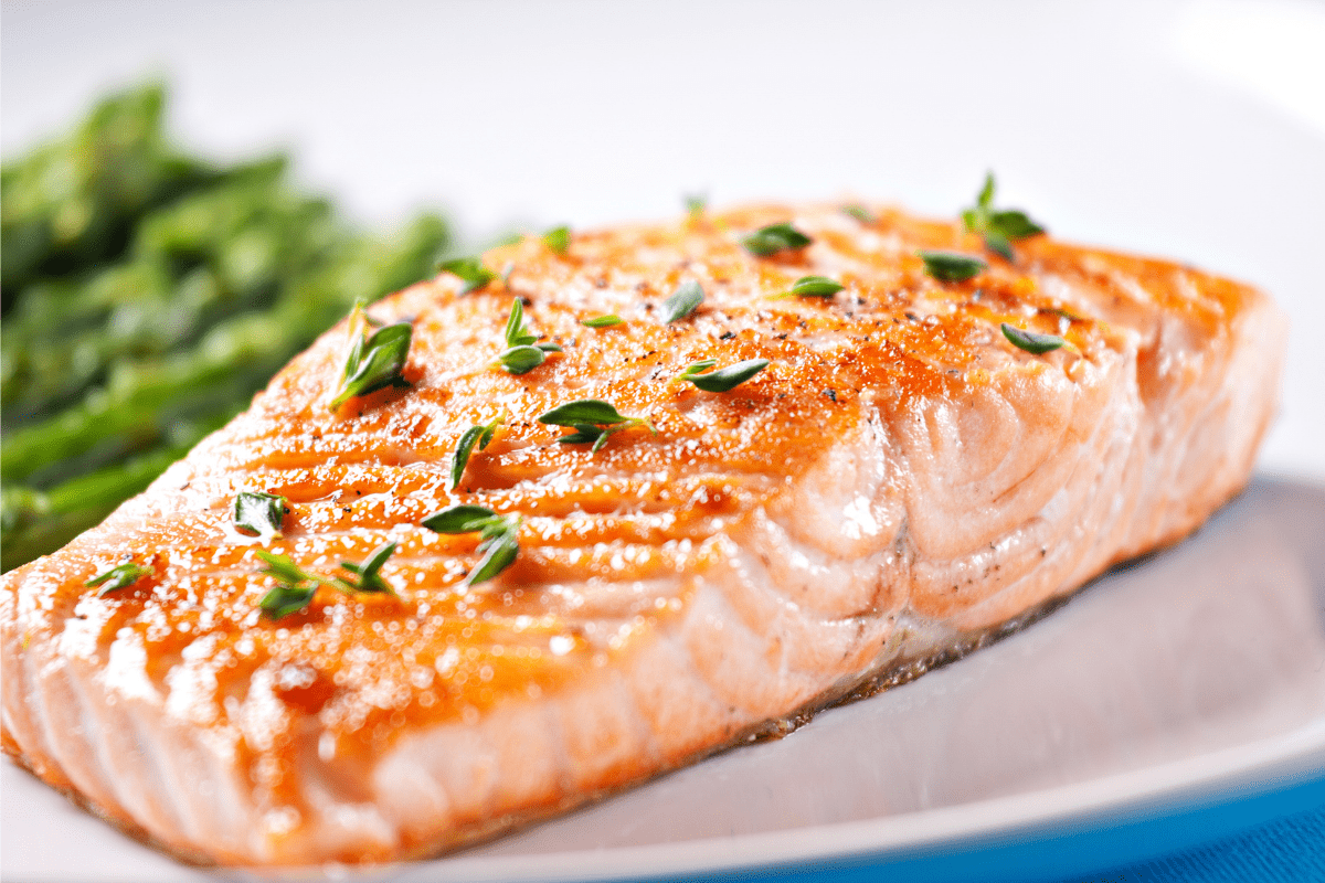 roasted salmon on white plate