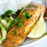 Air Fryer Salmon Recipe with brussels sprouts